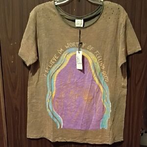 Jaded Gypsy Brown Graphic T-Shirt with Colorful Design Moon Dance Tee